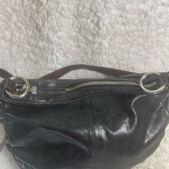 Hobo the  soft leather black large shoulder bag brown adjustable shoulder strap - Picture 10 of 12